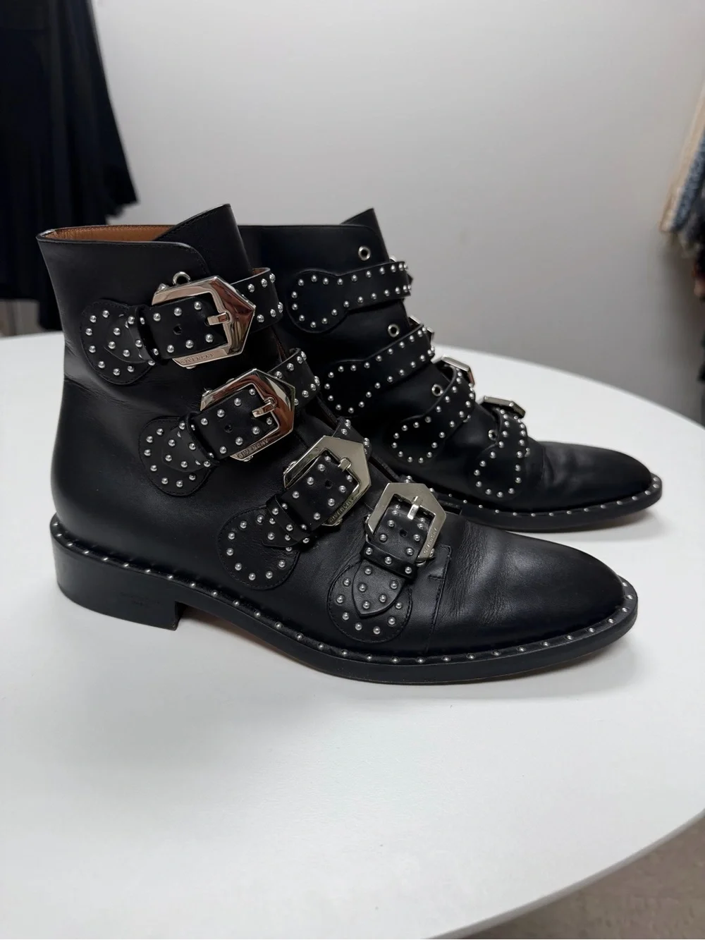 Givenchy Black Leather Studded Buckle Boots